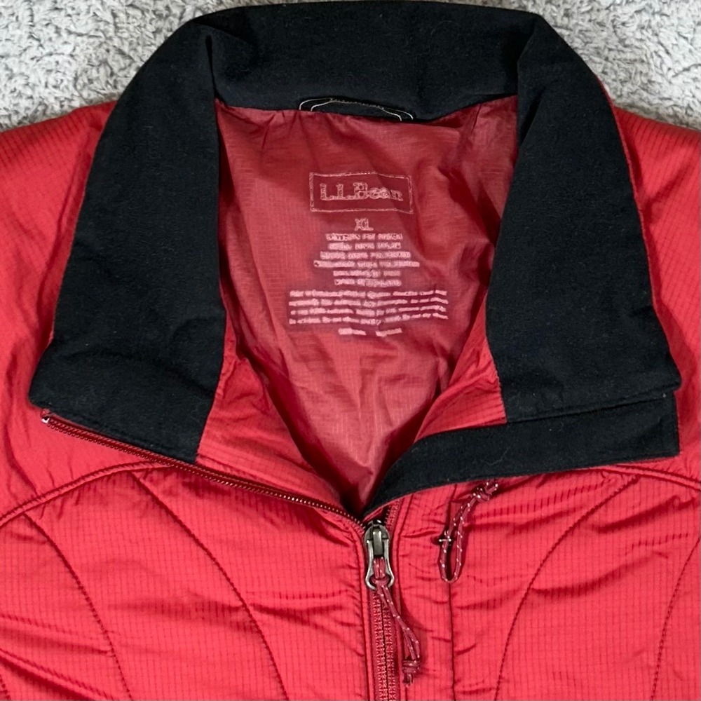 LL Bean Women XL Red Primaloft Insulated Ripstop Puffer Jacket Full Zip Stowaway